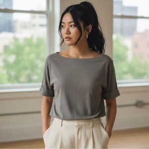 Karen Scott Women's Top Cuffed S/Sleeve Scoop Neck Clay Brown Size-M